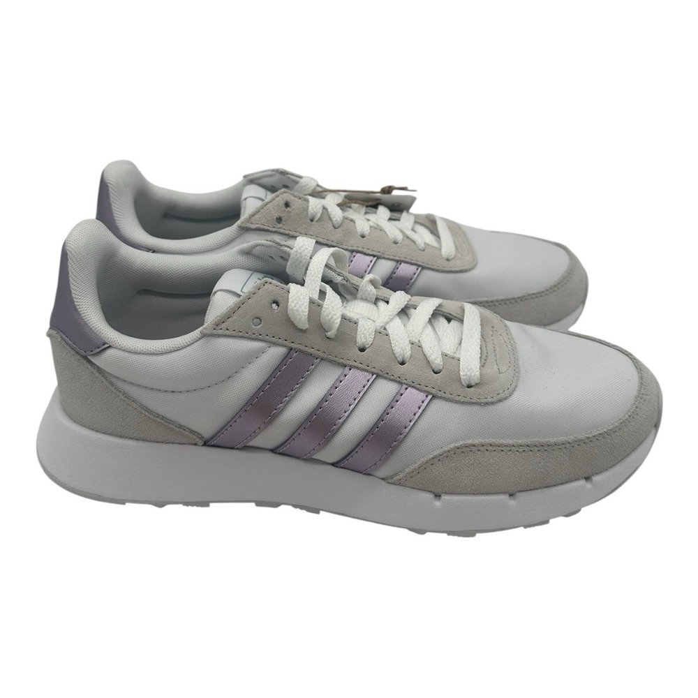 Adidas‎ Run 60s 2.0 Running Shoes Womens Sz 7.5 White/Metallic Purple Sneakers